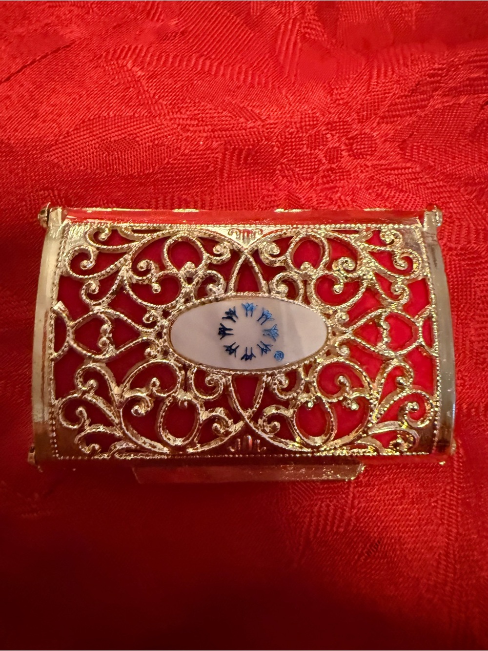 Expo 67 rare trinket box Gold Filigree Red
